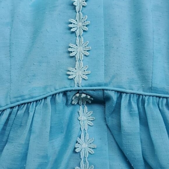 Vintage Handmade Bright Sea Blue with Floral Lace Trim Sz S Dress - Picture 6 of 6